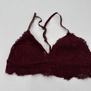 Aerie  RN 54485 Burgandy Maroon  Lace Trim ‎ T Shirt Bra Size XS